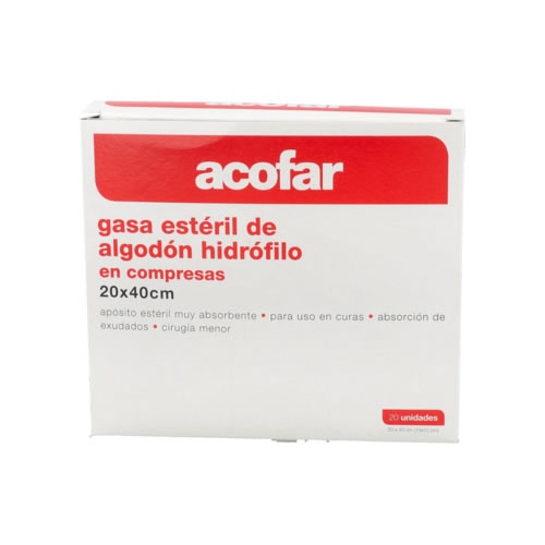 Gasa esteril algodon hidrofilo compresas - acofar (20 unidades 40 cm x 20 cm)