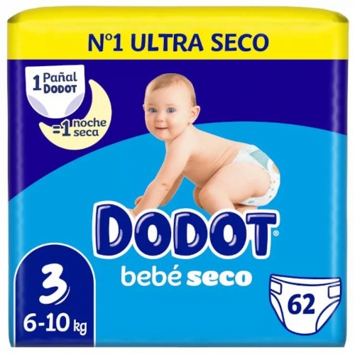 Pañal infantil - dodot bebe seco value (talla 3 6-10 kg 62 unidades pack)